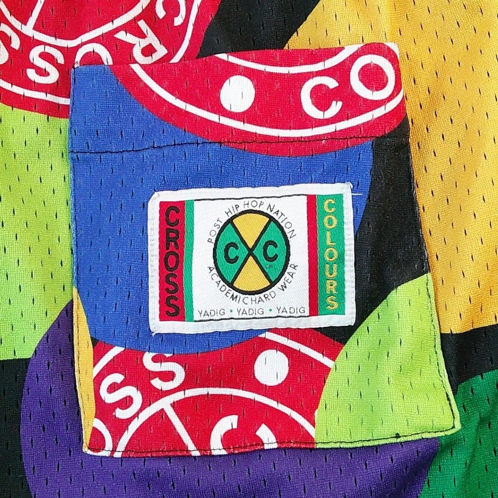 Cross Colours Mesh Shorts Mens XL Multicolor Geometric Circle Print 90s Style